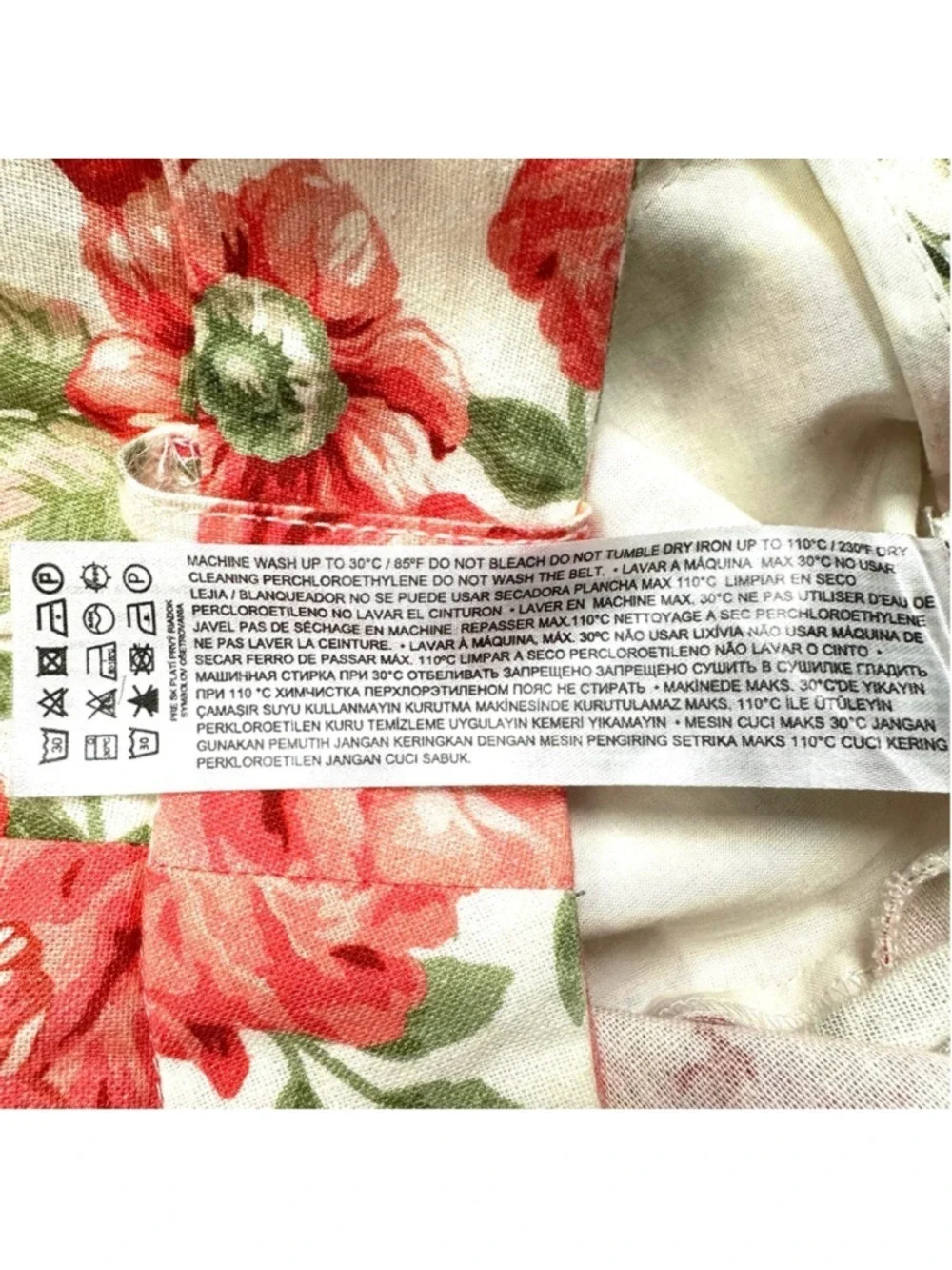 Mango linen cotton floral straight leg pant Size 4 belted Cottagecore Feminine